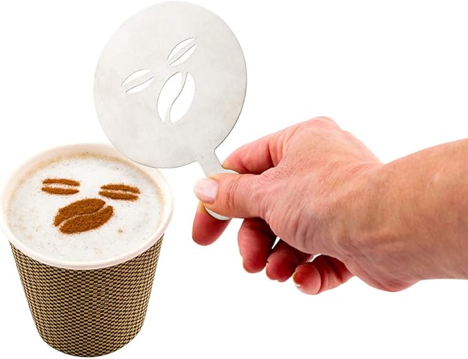 Restaurantware-Restpresso 4.75 Inch Latte Stencil, 1 Coffee Bean Coffee Stencil - Latte Art Template, Decorate Cupcakes, Cakes, or Cookies, Stainless Steel Cappuccino Template, Heat-Resistant