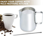 CAMKYDE Milk Frothing Pitcher 20 oz, Stainless Steel Espresso Steaming Pitcher with Decorating Pen for Coffee, Espresso Machines, Cappuccino, Latte Art A Silver