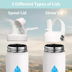 SENDESTAR Water Bottle 32oz Double Wall Vacuum Insulated Leak Proof Stainless Steel Sports Water Bottle—Wide Mouth with New Flex Straw Lid & Spout Lid (White&Red)