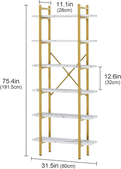 6 Tiers Bookshelf Organizer White Faux Marble Shelf, Modern Open Display - Image 2