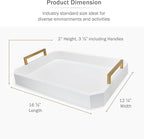 Decorative Acacia Wood Ottoman Tray - Coffee Table Tray - Breakfast, Party, Drinks, Snack, Liquor Serving Platter - Farmhouse to Modern - Brass Handles (Moonlight White)