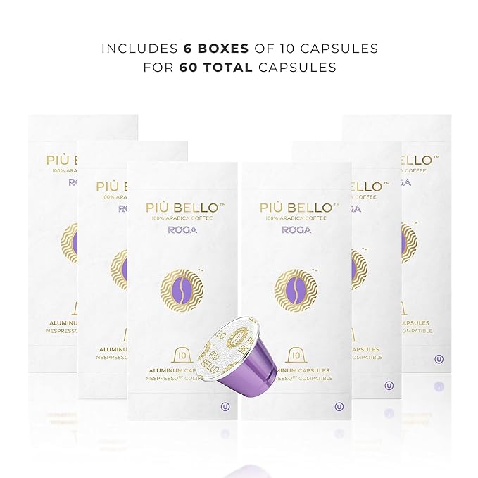 Piu Bello Roga Espresso Coffee Pods for Nespresso Original Machines – Compatible Capsules Pack – Rich & Balanced Taste – Strong Italian Espresso Flavor – Kosher Certified (60 Count, Single Flavor)