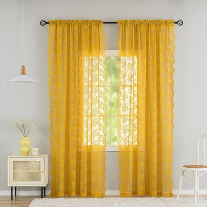 YJ YANJUN Vintage Lace Curtains 108 Inches Long- Retro Floral Mid Century - Image 2