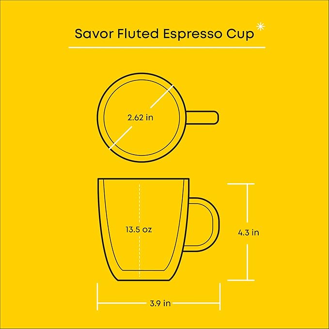 JoyJolt Fluted Glass Coffee Mugs, Double Wall Coffee Mugs. 13.5oz Clear Coffee Mug Set of 2. Latte Glasses, Glass Cappuccino Mugs, Clear Glass Coffee Mug. Ribbed Mugs