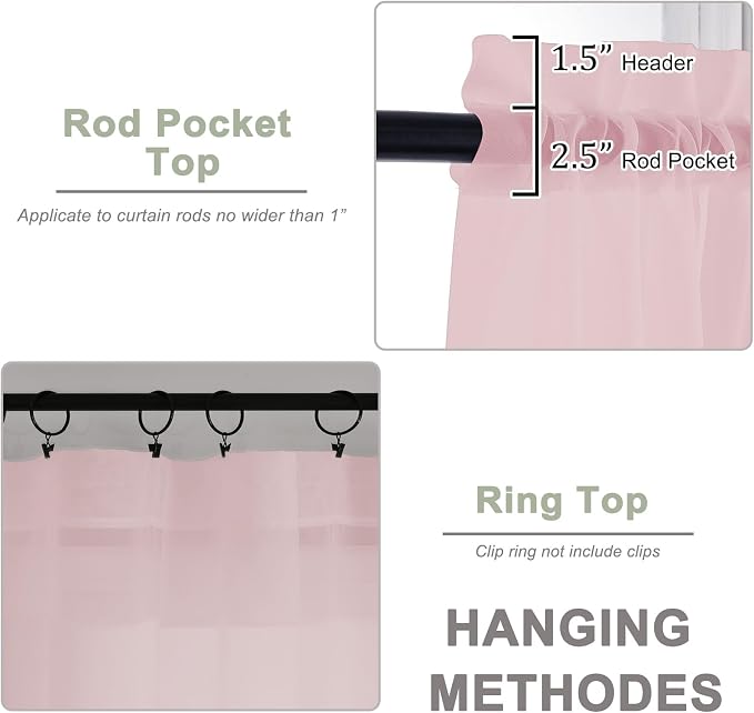 Blush Sheer Curtains 120 Inches Long 2 Panels Set, Airy Lightweight Sheer Blush - Image 5