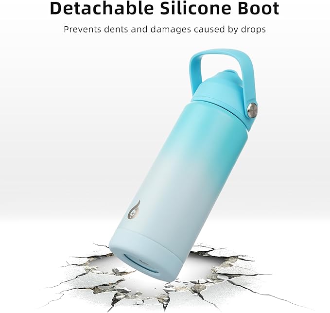 BJPKPK Insulated Water Bottle with Straw Lid, 18oz Thermos Water Bottles with Soft Nozzle, Flex Handle & Non-slip Boot, BPA Free Leak Proof Stainless Steel Metal Thermos, Tumblers, Cups,Sea Salt