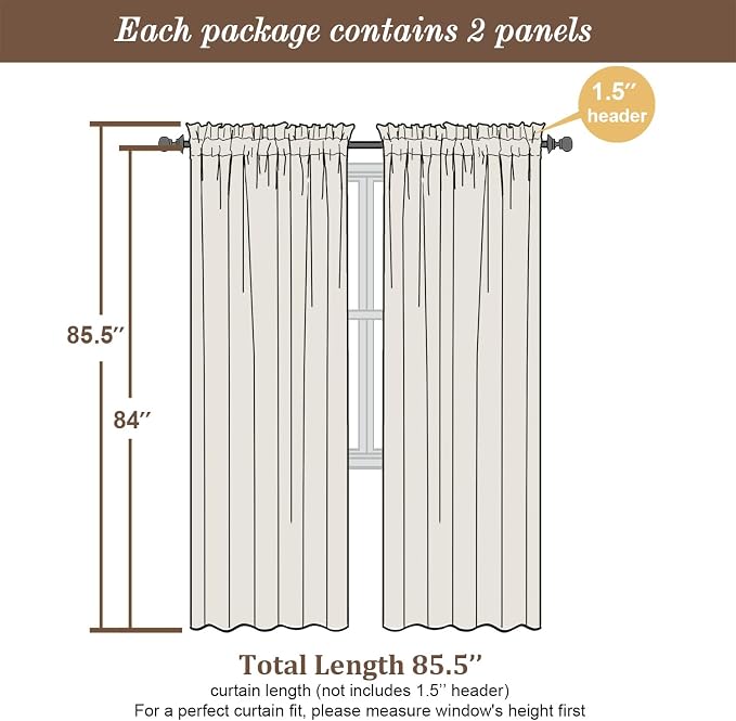 Chyhomenyc Black Sheer Curtains 84 Inches Long 2 Panels | Light Filtering - Image 3