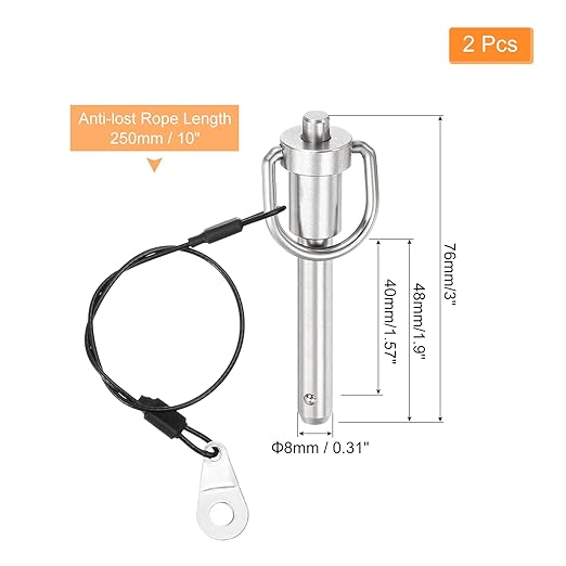 uxcell 2 Pcs Quick Release Pin, 5/16" x 1.57"(Dia. x L) Push-Button Ball Locking Pin 304 Stainless Steel Ring Handle Locking Pin with Wire for Audio Bimini Top Marine, Silver