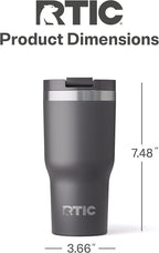 RTIC 20oz Essential Tumbler with Lid, Insulated, Stainless Steel, Metal, Double Wall Vacuum-Insulation, Ceramic Lined, Travel Cup for Iced Coffee, Tea, Hot and Cold Drink, Graphite