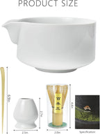 Artcome Premium Matcha Tool Set – Includes Matcha Bowl with Pouring Spout, Whisk, Whisk Holder, Tea Scoop & Matcha Manual - White