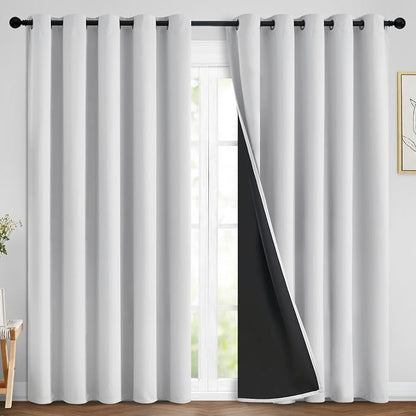 Yakamok Greyish White 100% Blackout Curtains 84 Inches Long, 2 Thick Layers | by Yakamok