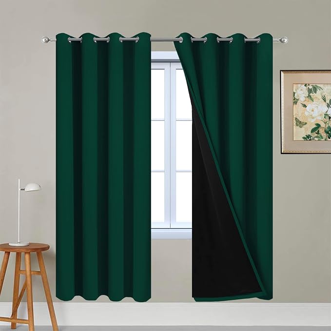 Yakamok Dark Green 100% Blackout Curtains 63 Inches Long 52" Wide 2 Panels | by Yakamok