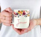 Andaz Press 11oz. Wedding Ceramic Coffee Tea Mug Gift, Fall Autumn Burgundy Orange Peach Flowers Roses Florals, Junior Bridesmaid, 1-Pack, Includes Gift Box