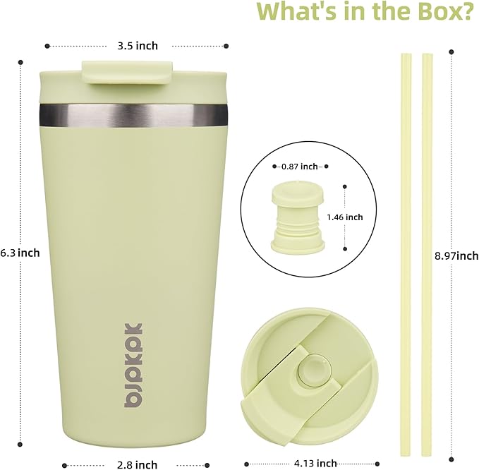 BJPKPK 18oz Insulated Tumbler With lid And Straw Stainless Steel Tumblers Travel Coffee Mug Reusable Thermal Cup,Macaron Green