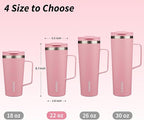 BJPKPK Insulated Tumbler with Handle, 22oz Insulated Tumblers with Lid and Straw, Stainless Steel Metal Water Bottles, Coffee Travel Mugs, Cups, Light Pink