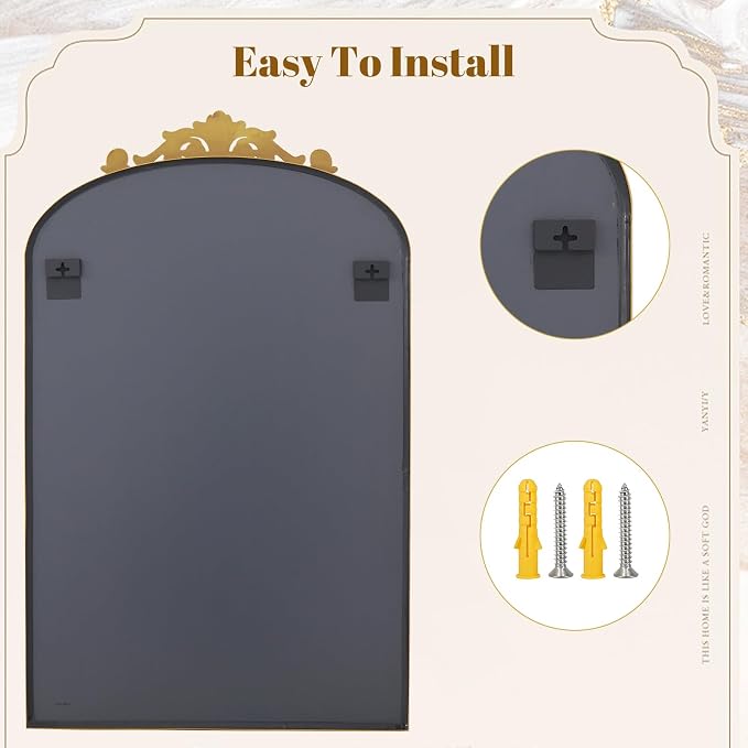 VooBang 26x38 inch Vintage Arched Bathroom Mirror - Image 5