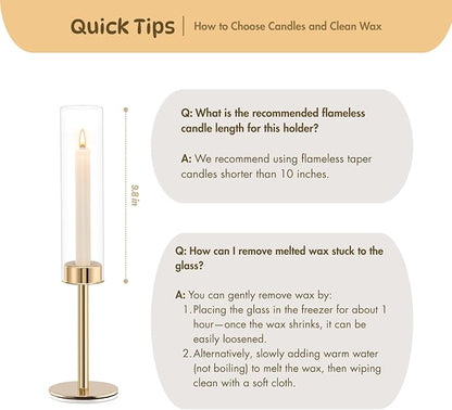 Gold Hurricane Candle Holders Set of 3, Tall Metal & Windproof Glass Taper - Image 8