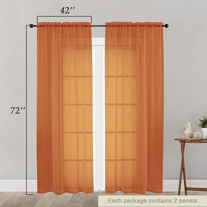 Orange Sheer Curtain for Bedroom Living Room 72 Inches Long 2 Panels Set - Image 2