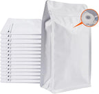 Coffee Bags with Valve (50 PCS,32oz/2lb) White High Barrier Aluminum Foil Flat Bottom Standing Coffee Beans Storage Packaging Bags, Reusable Heat Seal Side Zipper Pouches for Small Business and Home
