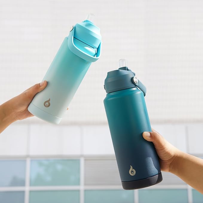 BJPKPK Water Bottle with Straw Lid, 24oz Vacuum Insulated Water Bottles, Metal Stainless Steel Thermos for Sports, Travel, BPA Free Leak Proof Thermos, Cups, Flasks, Tumblers,Sea Salt
