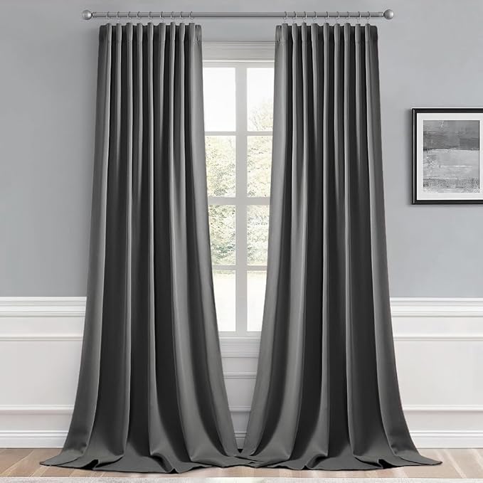 MIULEE Grey Back Tab Blackout Curtains 52x102 Inch Long 2 Panels Set | Rod - Image 9