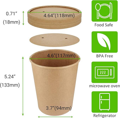 30 Sets 32 oz Paper Ice Cream Cups with Lids, Paper Food Containers With Vented Lids, To Go Hot Soup Bowls For Restaurants, Take Outs, or To-Go Lunch, Kraft