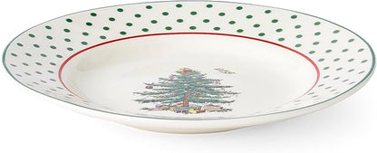 Spode Christmas Tree 6" Polka Dot Tidbit Plates (Set of 4) - Round Appetizer Plates with Festive Polka Dot Border - Dishwasher, Microwave & Freezer Safe Porcelain for Holiday Entertaining