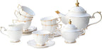 ACMLIFE Tea Sets for Adults Fine Bone China Tea Set for 6, Porcelain Teapot Sets for Adults 24K Gold, Afternoon Modern Cups and Saucers for Women Tea Party or Gifts Giving (White)