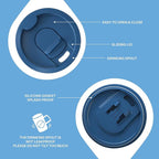 Ideus Vacuum Insulated Coffee Mug, 16oz Reusable Stainless Steel Thermal Double Walled cup with Handle and Slider Lid for Hot & Cold Beverages, BPA Free (Leapord Blue)