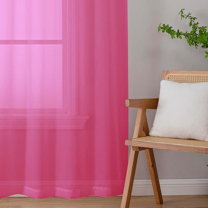 Hot Pink Sheer Curtains 63 Inch Length 2 Panels Set - Image 9
