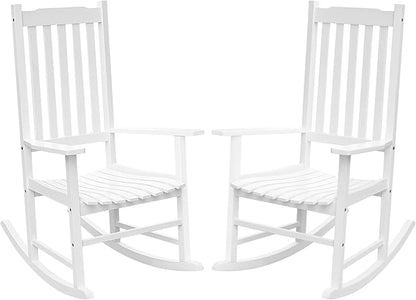 Flamaker Acacia Wood Patio Rocking Chair Set of 2, High Back and Widen Armrest by Flamaker