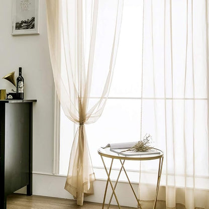 MIULEE Beige Sheer Curtains 54 X 45 Inches Beige, 2 Panels | Solid Color - Image 5