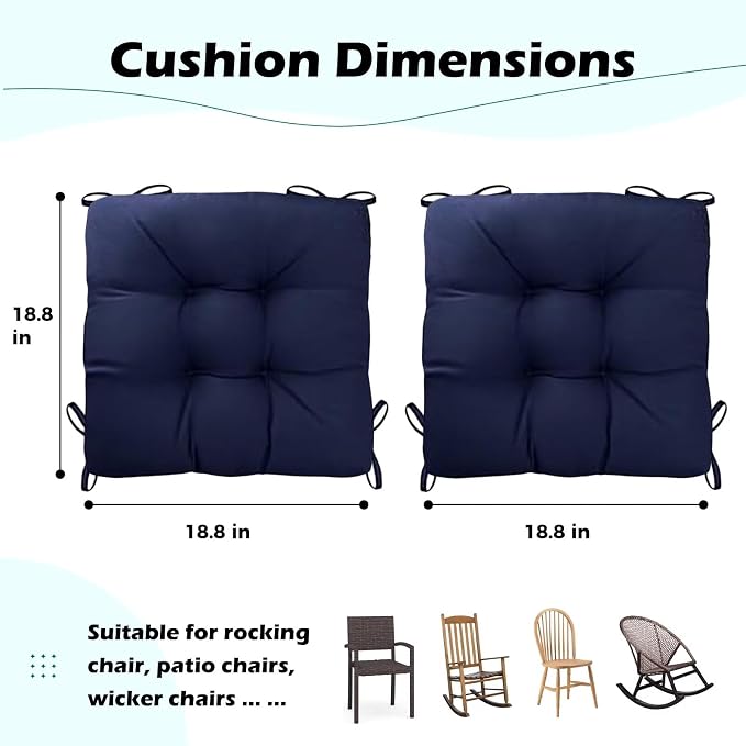 Set of 2 Patio Seat Cushions 19X19in Square Wicker Seat Pads Waterproof Rocking - Image 6