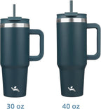 30 oz Tumbler with Handle and 2 Straws,2 in 1 Lid Insulated Water Bottle Stainless Steel Travel Coffee Mug,Navy blue