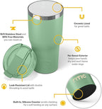 RTIC 30oz Essential Tumbler with Lid, Insulated, Stainless Steel, Metal, Double Wall Vacuum-Insulation, Ceramic Lined, Travel Cup for Iced Coffee, Tea, Hot and Cold Drink, Sage