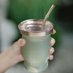 Beruth Bombilla Yerba Mate Gourd, 8oz Stainless Steel Tea Cup Set with a Multifunctional Lid, Two Straws and Cleaning Brushes, Double Walled Coffee Mug Heat Insulation Anti Scalding (Avocado Green)