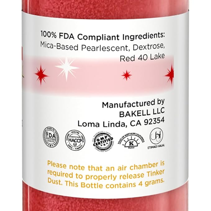 Bakell - Classic Red Tinker Dust (4g, 1x Mini Spray Pump) Edible Glitter for Food, Desserts, and Beverages!