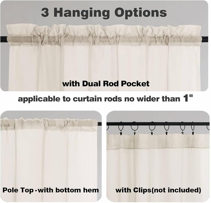 Chyhomenyc Cream Extra Long Sheer Curtains 120 Inches Long, 2 Panels | Light - Image 5