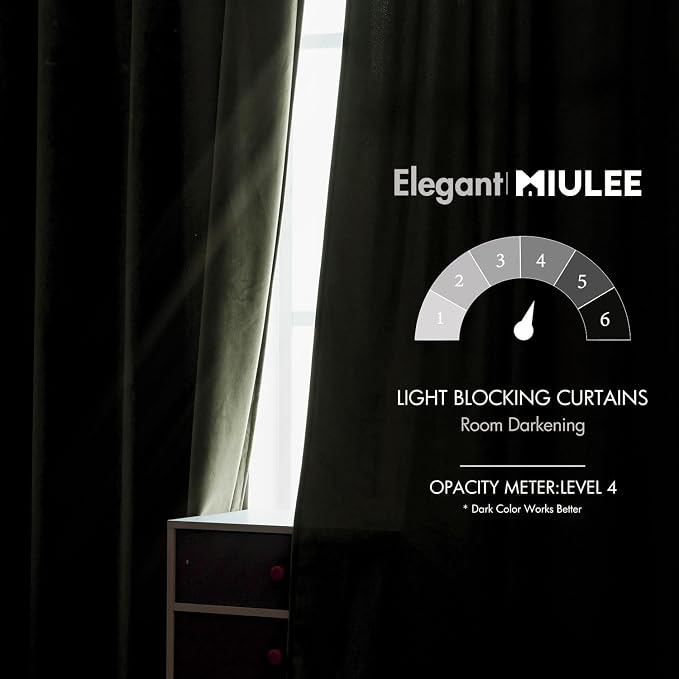 MIULEE Velvet Curtains 52x84 inches 2 Panels Olive Blackout Curtains | Luxury - Image 5