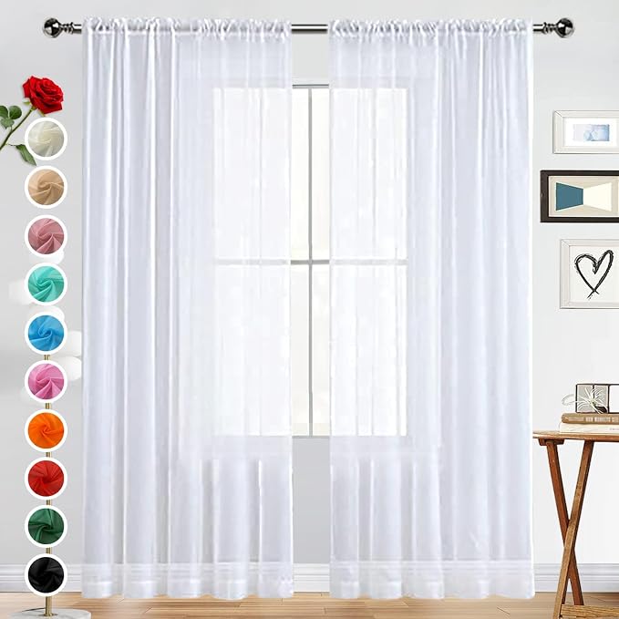 SpaceDresser Basic Rod Pocket Sheer Voile Window Curtain Panels White 1 Pair 2 by SpaceDresser