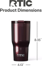 RTIC 30oz Essential Tumbler with Lid, Insulated, Stainless Steel, Metal, Double Wall Vacuum-Insulation, Ceramic Lined, Travel Cup for Iced Coffee, Tea, Hot and Cold Drink, Vintage Rose Metallic
