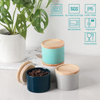 Sweejar Kitchen Canisters Ceramic Food Storage Jar, Stackable Containers with Airtight Seal Wooden Lid for Serving Ground Coffee, Tea, Sugar, Spice and More - 5 Fl Oz(Navy)