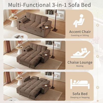 oaaktu Large Size Convertible Sleeper Sofa Bed, Polka dot Velvet Pull Out Futon - Image 4