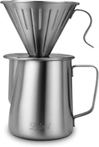 Pour Over Coffee Maker Set, 304 Stainless Steel wIth 100 pcs Size 02 Cone Paper Filters & 600ml Milk Frothing Pitcher, for Home & Camping