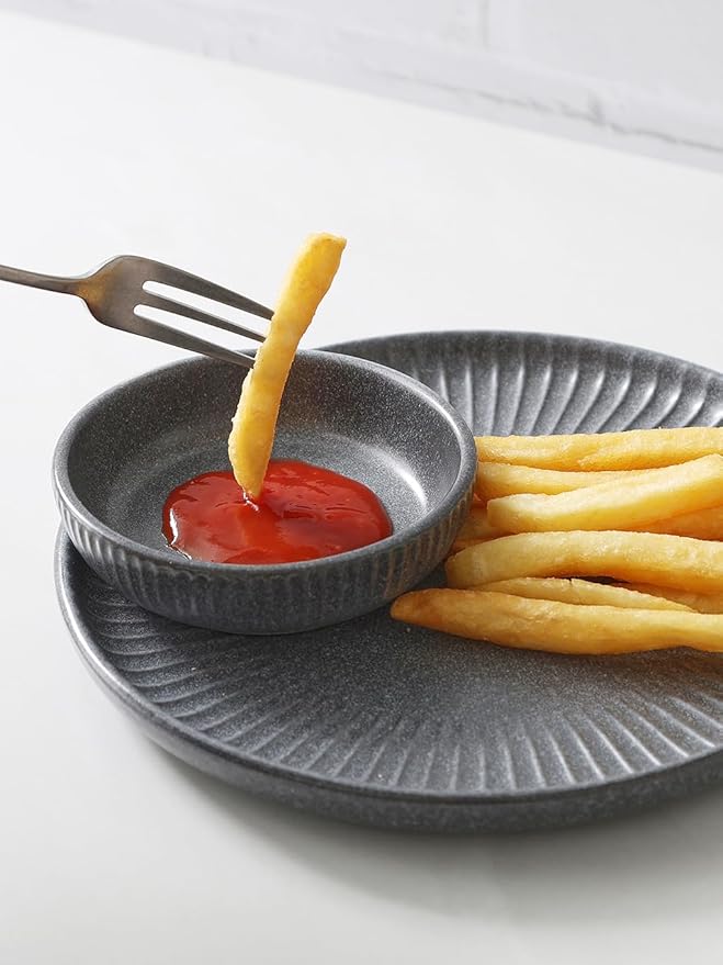 famiware Starlight Soy Sauce Dish Ceramic Dipping Bowls Set of 6, 3 oz Individual Dip Sauce Cups/Bowls/Dishes/Plates, Small Serving Bowl for Side Dishes, Dessert, Condiment, Matte Midnight Grey