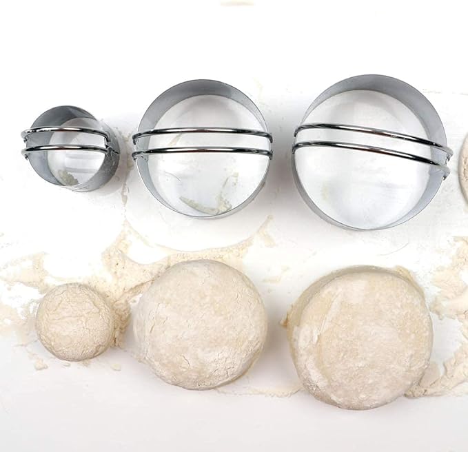 HULISEN Biscuit Cutter Set (3 Pieces/Set), Stainless Steel Round Cookies Cutter with Handle, Professional Baking Dough Tools, Gift Package