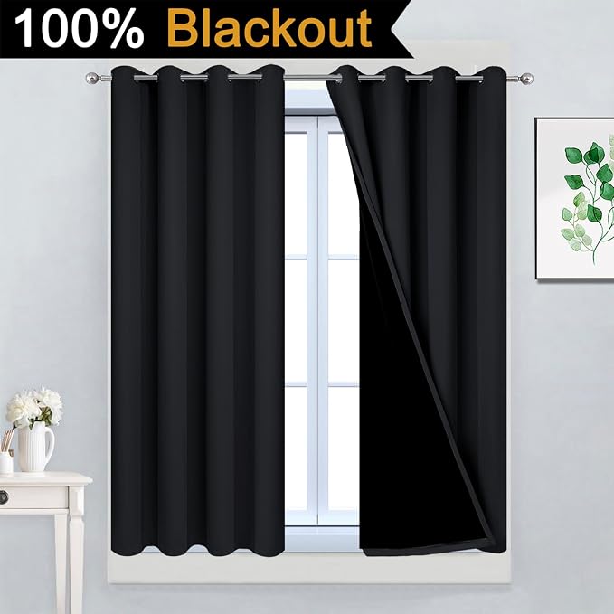 Yakamok Black 100% Blackout Curtains 45 Inches Long - Image 2