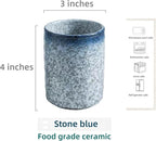 Stoneware Coffee Bar Utensil Holder Tea & Coffee Spoon & Stirrer Holder for Stir Stick Straw Teaspoon Holder Spoon Cup Small Utensil Jar (Stone Blue)