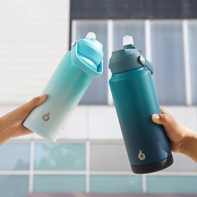 BJPKPK Water Bottle with Straw Lid, 32oz Vacuum Insulated Water Bottles, Metal Stainless Steel Thermos for Sports, Travel, BPA Free Leak Proof Thermos, Cups, Flasks, Tumblers,Sky