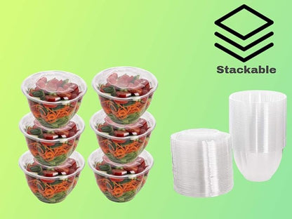 Smygoods Disposable Plastic Salad Bowls with Airtight Lids Ideal for Meal Prep, Takeout, Catering, Parties, Picnics, and Food Storage, Stackable, Leak-Proof